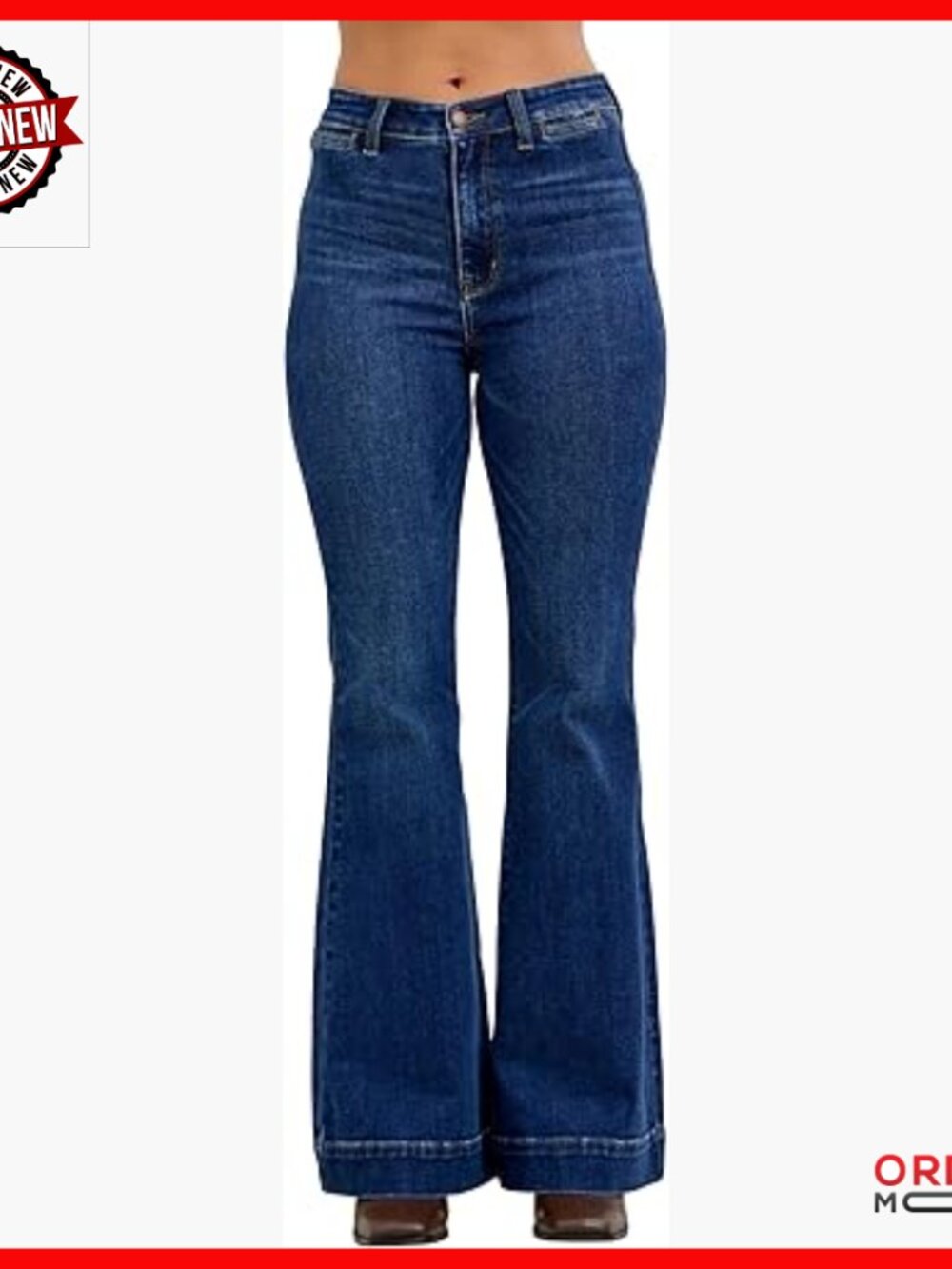High Rise Trouser Flare Leg Jeans, Stretch Denim, 10.75" Rise, 32" Inseam
